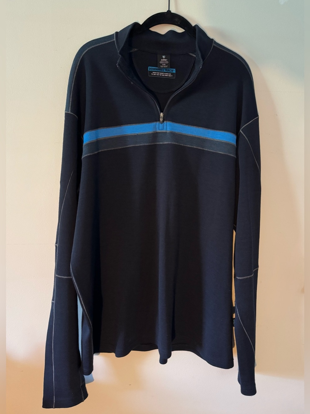 Kuhl Merino Wool 1/4 Zip Mock Neck Pullover Sweater Striped Black XXL